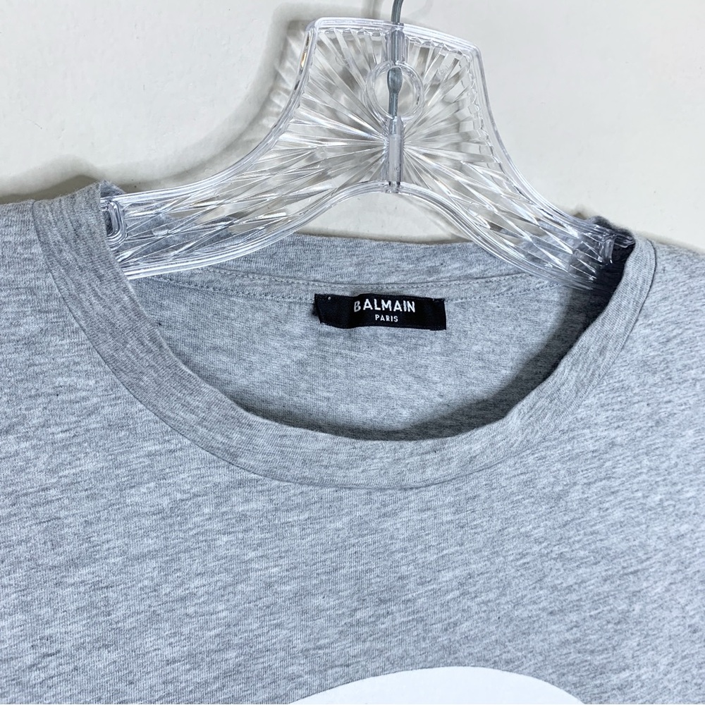 Balmain Flocked Coin Medallion Logo T-Shirt (Sz XL) Short Sleeve Tee Grey - Picture 6 of 16